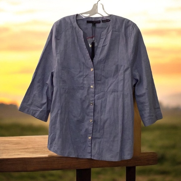Harve Benard Blue Button Down Top - Picture 1 of 6
